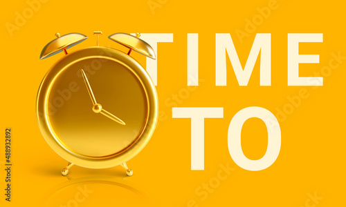 Gold alarm clock. Time to. Vector illustration