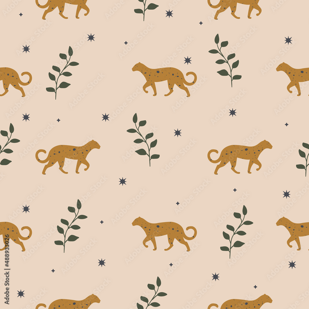 Seamless vector pattern background with leopard. Perfect for wallpapers, web page backgrounds Seamless vector pattern background with leopard. Perfect for wallpapers, web page backgrounds