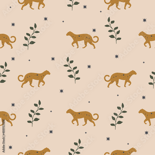 Seamless vector pattern background with leopard. Perfect for wallpapers, web page backgrounds © Natalya Nepran