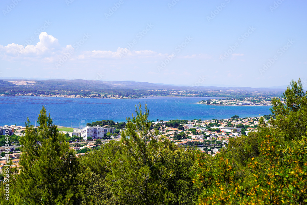 Sete town south French Mediterranean sea coast of Languedoc in top view