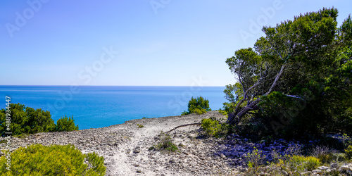 Leucate cliff edge path pathway mediterranean natural coast in french Occitanie south france