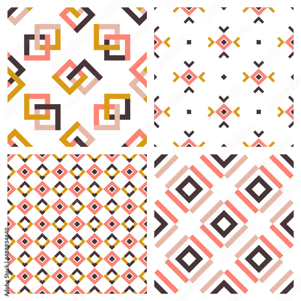 Fototapeta premium Set of 4 rectangular seamless patterns. Abstract geometric designs. Vector wallpapers. 