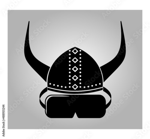 illustration of a viking helmet unsing metaverse glasses photo