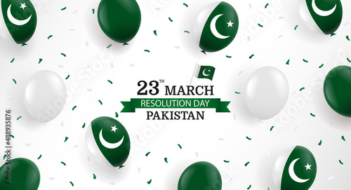  Vector Illustration of Pakistan Resolution Day.  Background with balloons and confetti.
