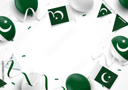 Vector Illustration of Pakistan Day. Background with balloons, flags

