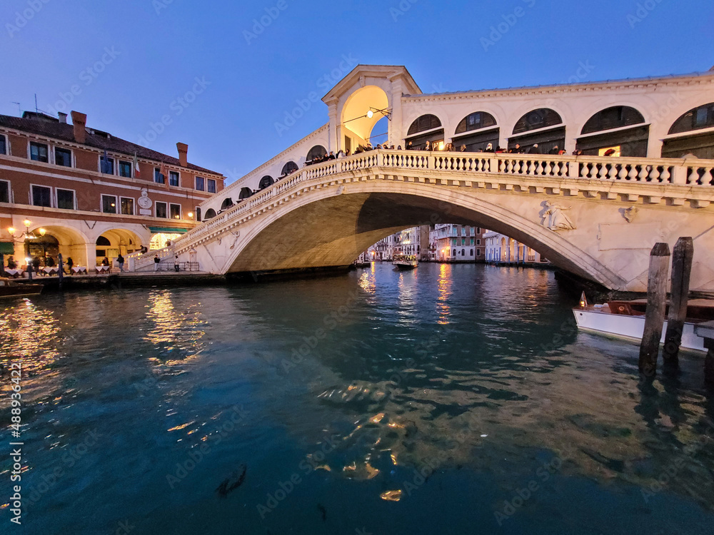 Rialto bridge in Venice during night 