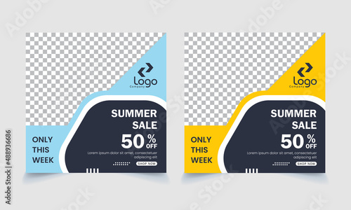 Brand fashion advertising and sale promo. Discount promo social posts design for media promotions - Vector