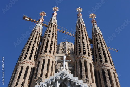 A famous majestic masterpiece of modernism and neogothic architecture Sagrada Familia catholic cathedral church in Barcelona, Catalonia, Spain