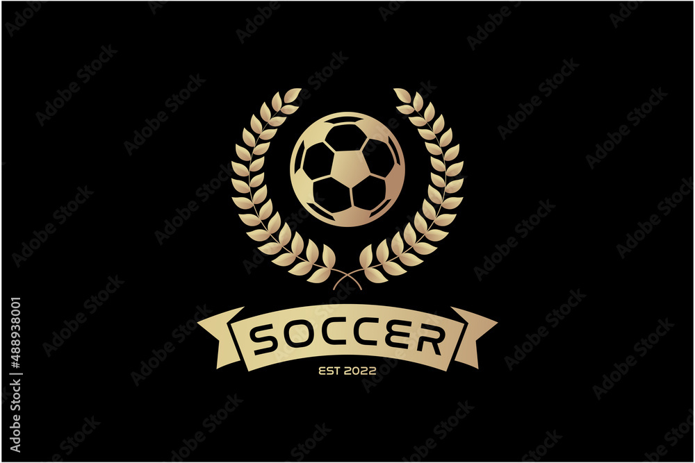 Fototapeta premium elegant football logo with laurel and tape element. modern design. sport logo template