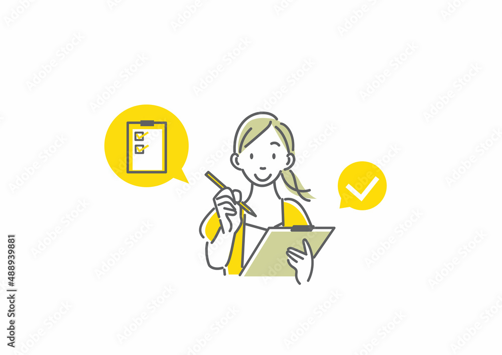 問診票に記入する女性 シンプルでお洒落な線画イラスト Stock Illustration Adobe Stock