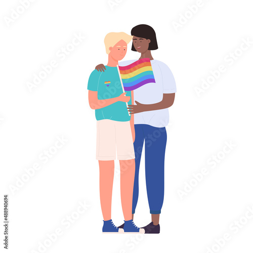 Non traditionally couple and lgbt rights. Homosexual community and human equality cartoon vector illustration