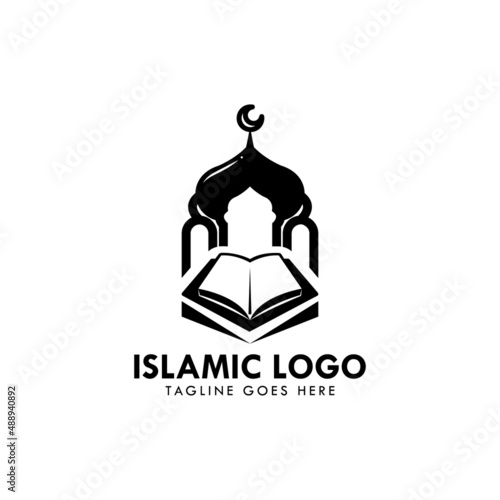 Black islamic mosque logo design concept