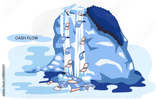 Idea of financial growth and business development. Business investment and profit increase, financial literacy courses. Waterfall with money dollar bills. Cash flow stable income. Money flows metaphor