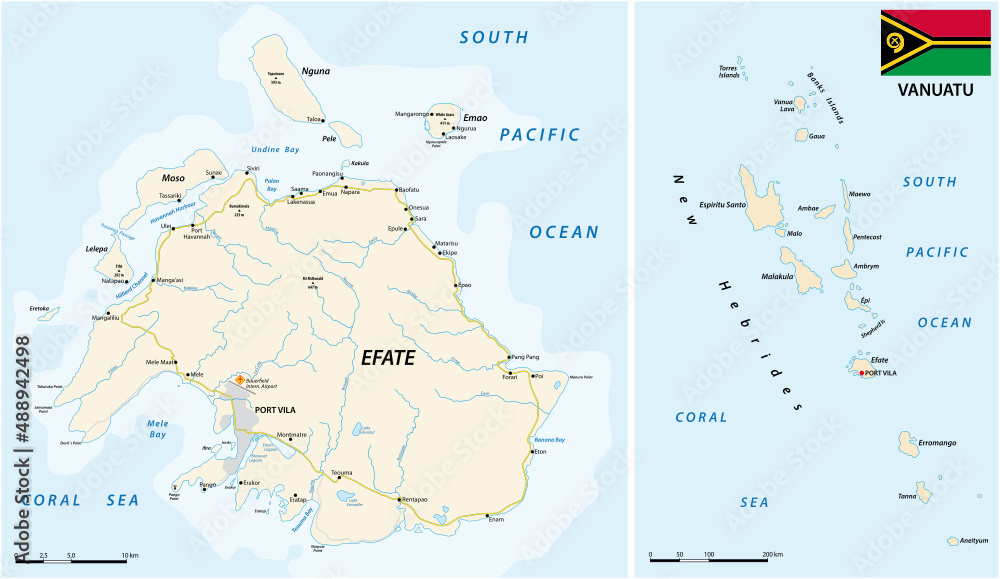 Obraz premium vector road map of Efate island, Vanuatu