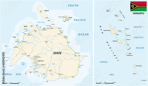 vector road map of Efate island, Vanuatu