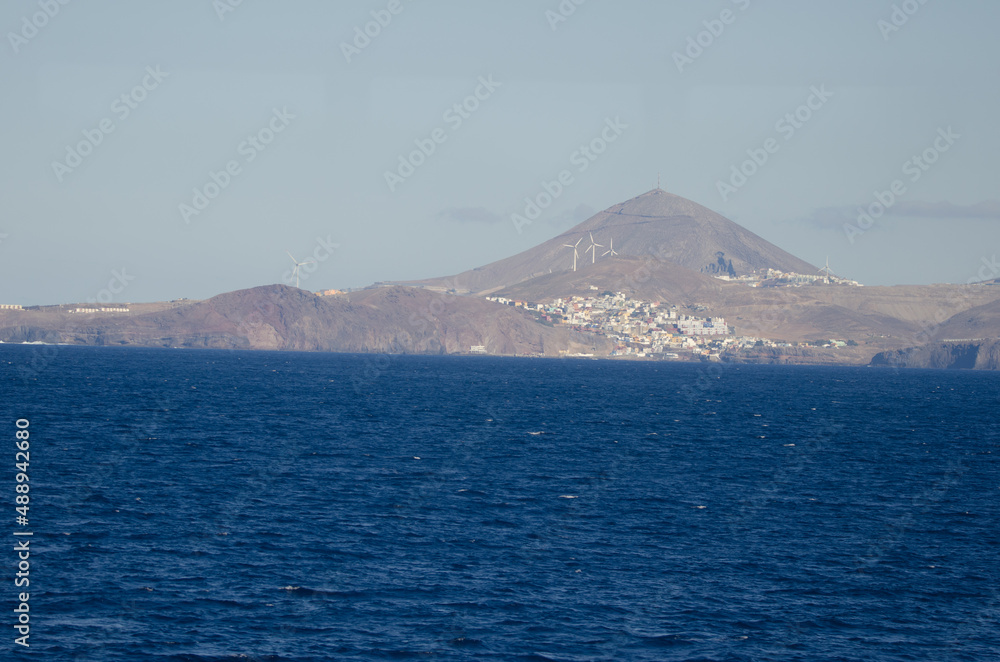 Town of Agaete and Mountain of Galdar in the northwest of Gran Canaria. Canary Islands. Spain.