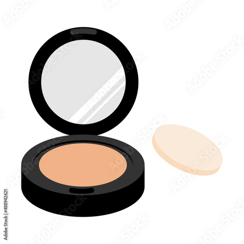 コンパクトファンデーションと付属のパフのシンプルなベクターイラスト