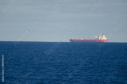 Atlantic Ocean  October 30  2021  Cargo ship in the Atlantic Ocean. Canary Islands. Spain.