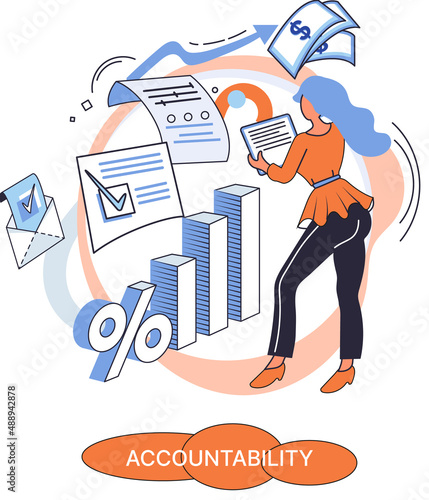 Financial administration, examiner conducts an audit checks statements in documents, accountability concept with character. Company tax and account. Capital markets, trading, e-commerce, accounting