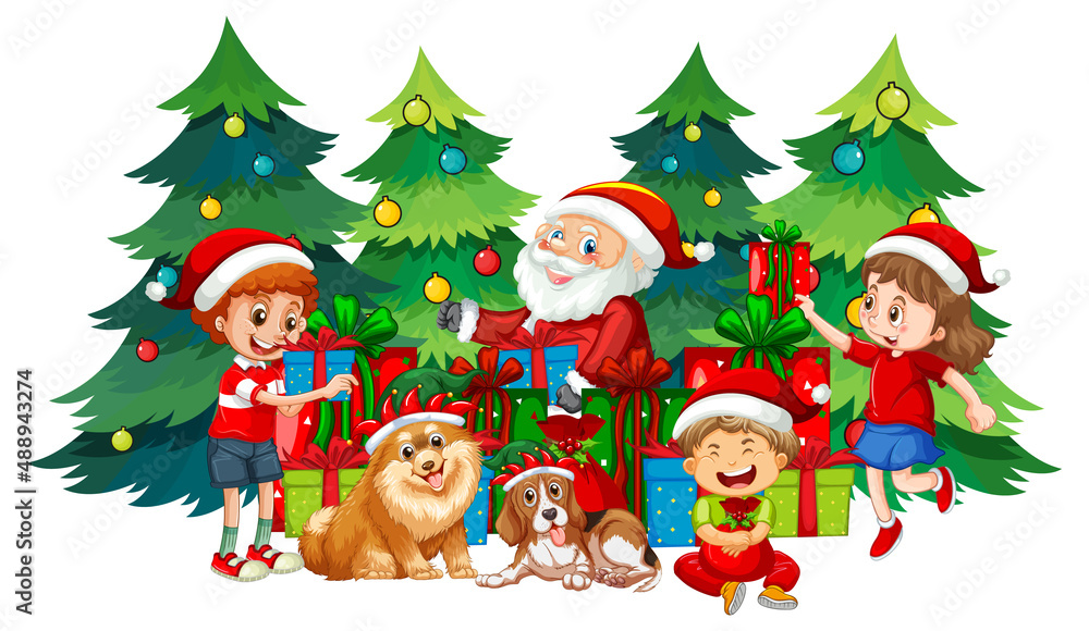 Santa Claus and children in Christmas theme