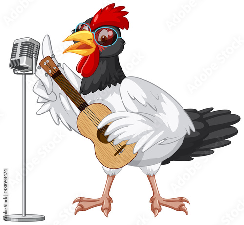 A chicken playing guitar cartoon character