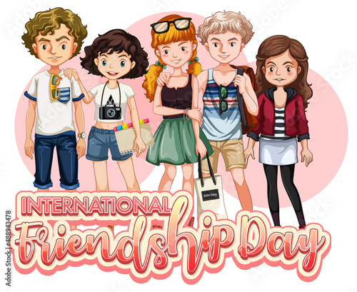 International Friendship Day logo banner with teenagers group
