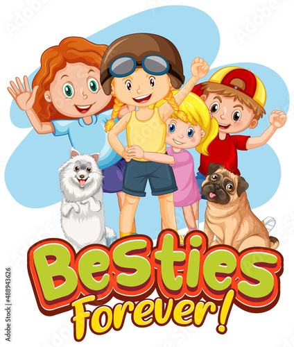 Besties Forever typography logo with children cartoon characters