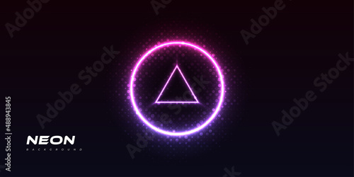 Futuristic Blue and Purple Neon Light Isolated on Dark Background with Halftone Style. Modern Sci-Fi Glowing Background