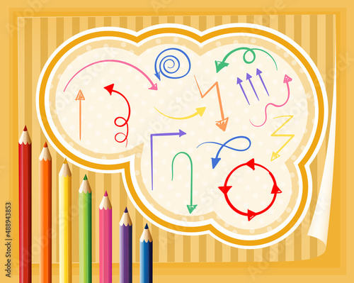 Hand drawn doodle icons with colour pencils