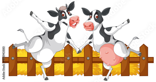 A couple of milk cows standing with two legs cartoon character