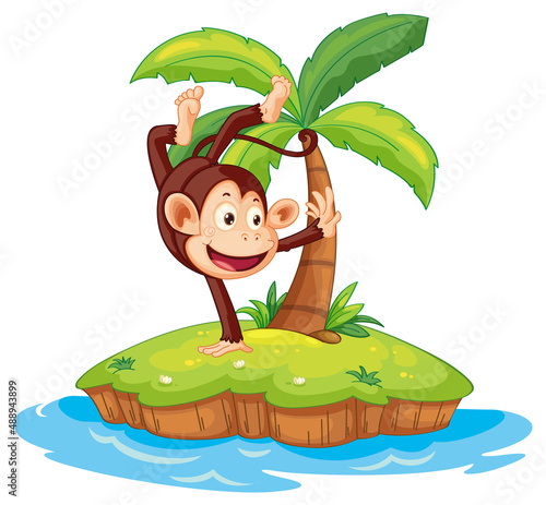 Photography Dancing monkey cartoon character on isolated island