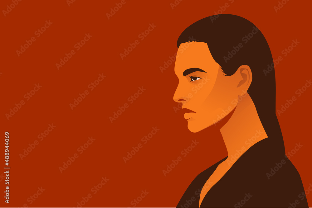Young woman on a red background in a flat style