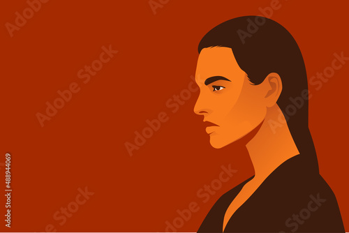 Young woman on a red background in a flat style