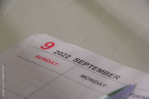 手帳のカレンダー 9月