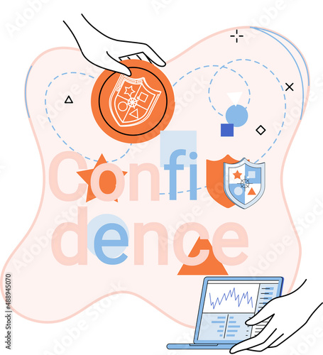 Confidence concept. Person has private conversation metaphor. Confidential communication. Trust property, reassuring partnerships, conviction. Protection of intellectual property. Confidential data