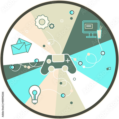 Daily schedule metaphor, daily affairs person, discipline indicators time for rest, work, sleep, food. Scheduling activities for day, time management, distribution of tasks, circle sectors occupation