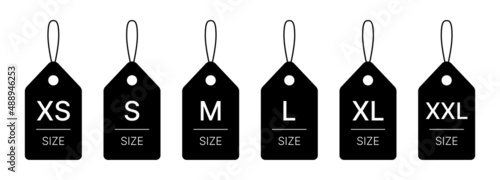 Set of size clothing labels vector isolated on white background.