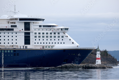 Photography RoRo Color passenger and car ferry Magic Fantasy sail away from port of Oslo, No