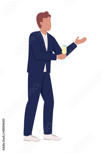 Party guest in dinner jacket semi flat color vector character. Standing figure. Full body person on white. Festive celebration simple cartoon style illustration for web graphic design and animation