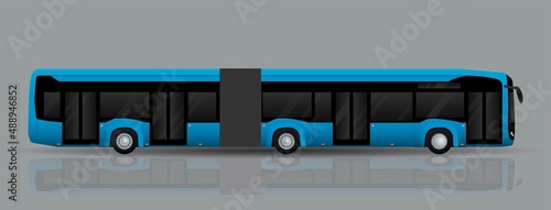 Modern blue urban articulated low floor bus. Urban transport. photo