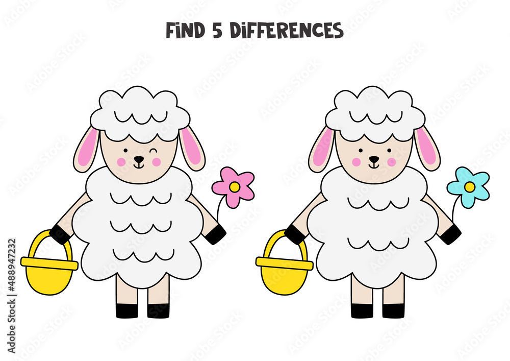 Find 3 differences between two cute Easter sheep. Find 3 differences between two cute Easter sheep.