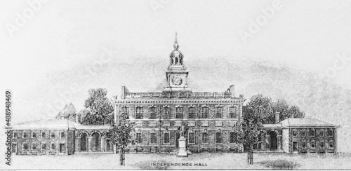 Independence Hall as the element one hundred dollar bill, golden Philadelphia, Pennsylvania, USA	