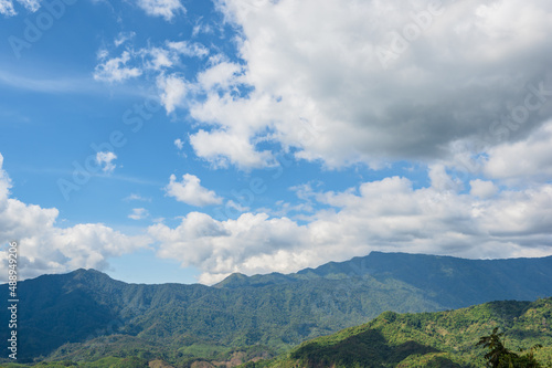 Mountain landscape view and blue sky at nan province.Nan is a rural province in northern Thailand bordering Laos