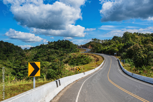 Road No.1081 way from Pua District to Bo Kluea District, Nan THAILAND.The famous view point and that tourists must stop by to check in at nan. Curvy road looks like number 3.