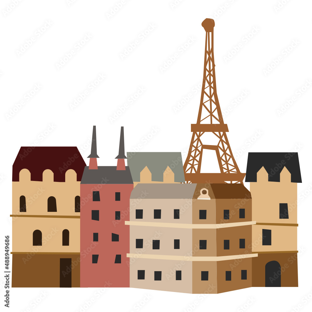 France cityscape vector illustration in flat color design