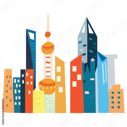 China cityscape vector illustration in flat color design