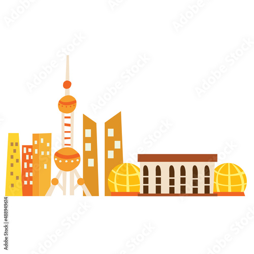 China cityscape vector illustration in flat color design