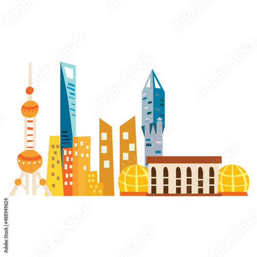 China cityscape vector illustration in flat color design