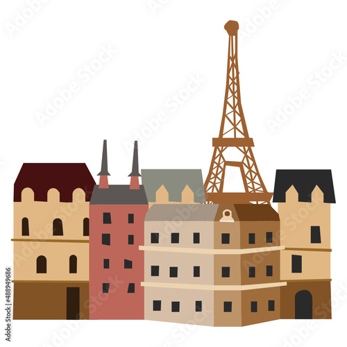 France cityscape vector illustration in flat color design