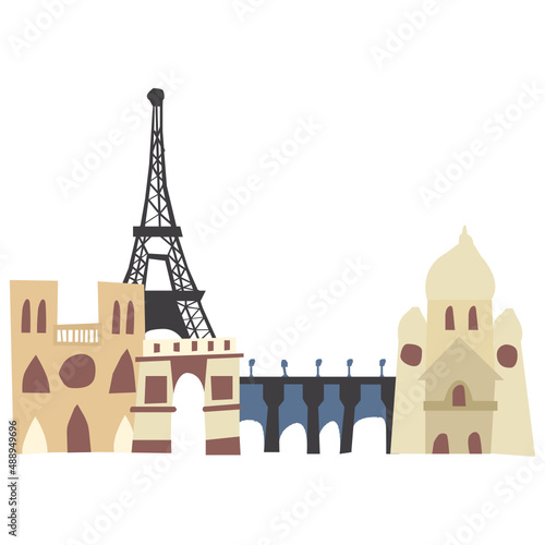 France cityscape vector illustration in flat color design